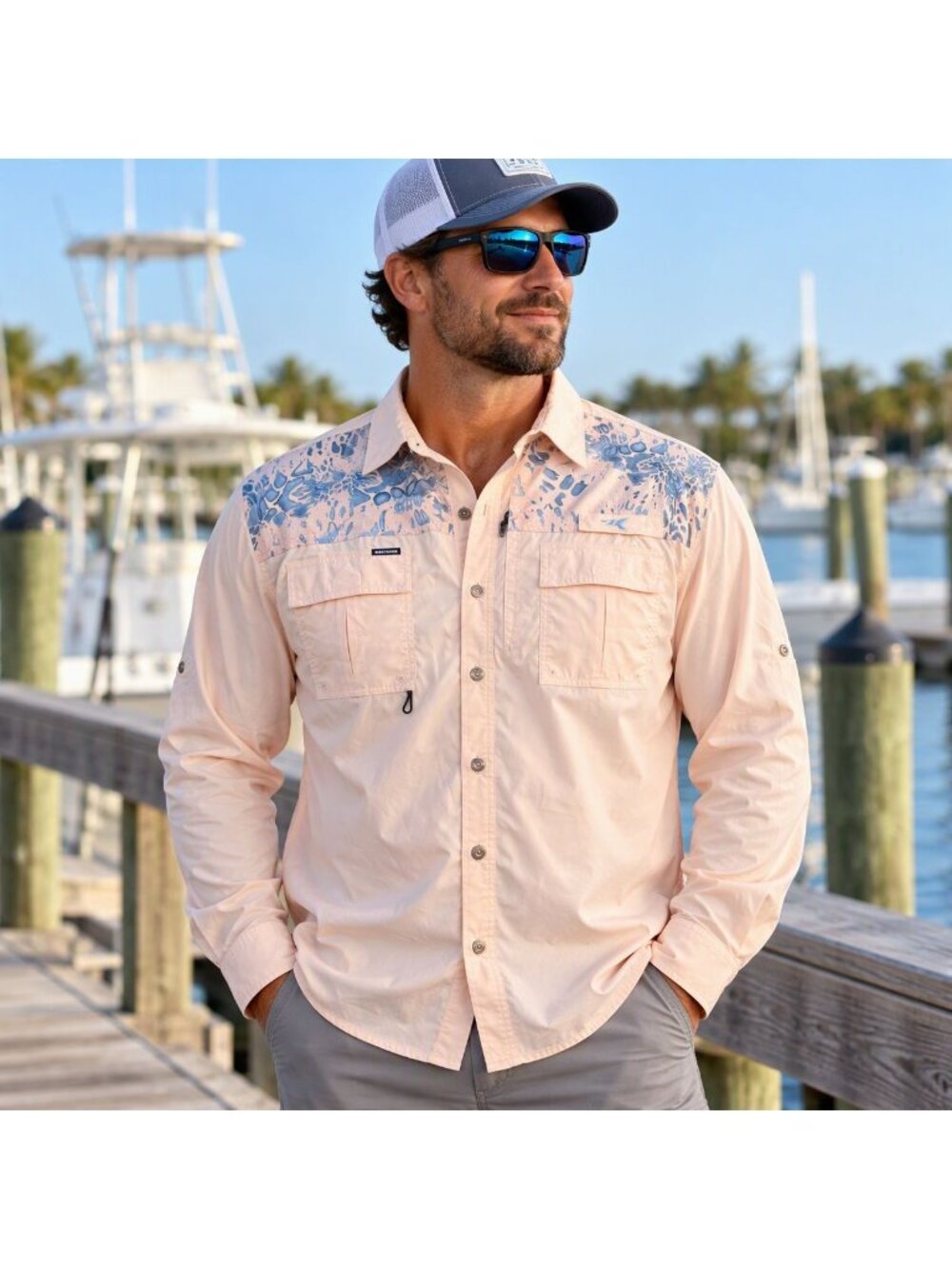 KastKing Fishing Shirt XL Peach Button Up Roll Tab Sleeves Vented Performance